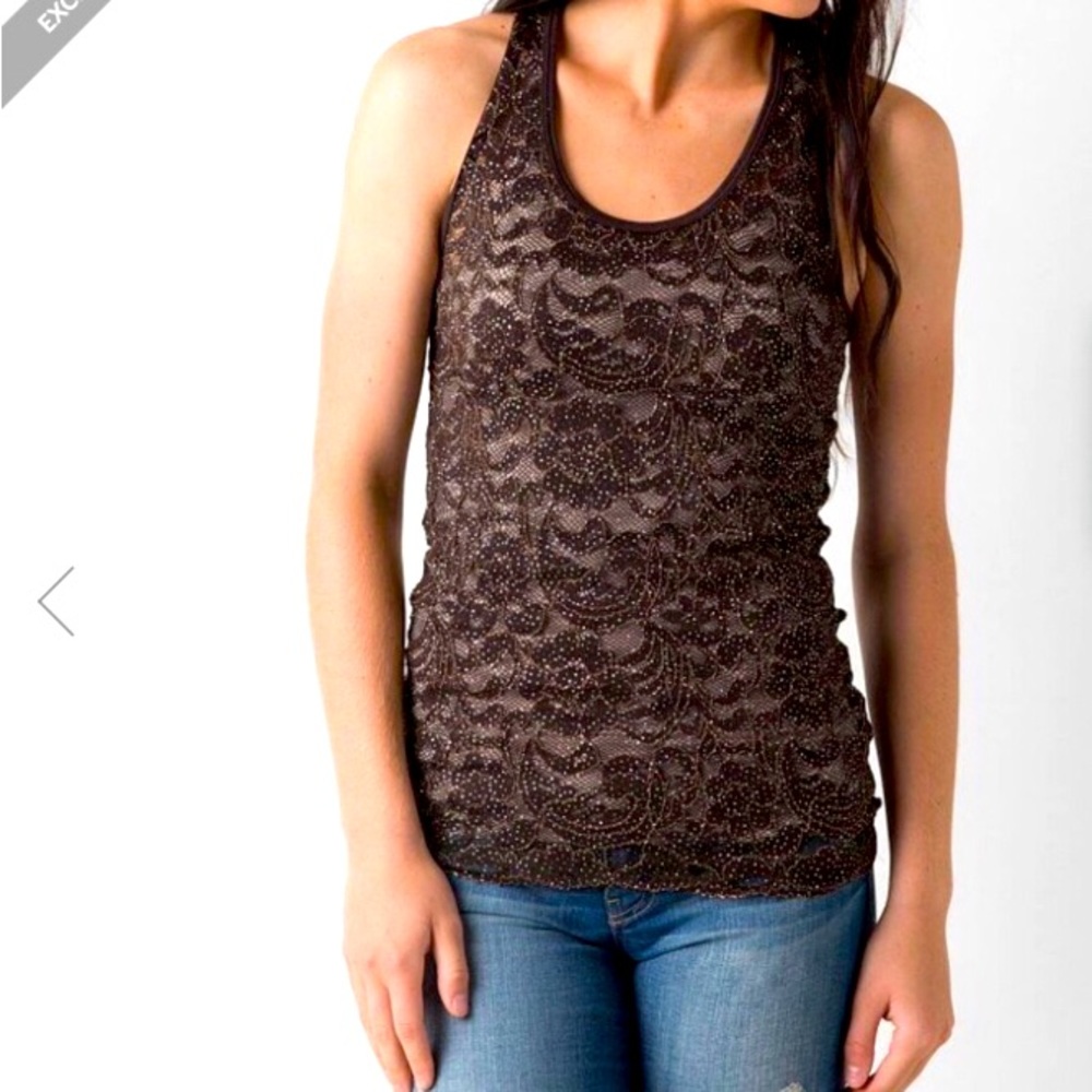 Buckle BKE glitter lace sleeveless top size small